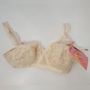 Vintage 90s Loveable Cream Lace Unlined Wireless Bra Size 32A NWT